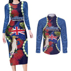 Southland Anniversary Day Couples Matching Long Sleeve Bodycon Dress and Long Sleeve Button Shirt Murihiku 1861 Maori Bird Mix Pohutukawa