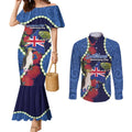 Southland Anniversary Day Couples Matching Mermaid Dress and Long Sleeve Button Shirt Murihiku 1861 Maori Bird Mix Pohutukawa