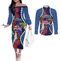 Southland Anniversary Day Couples Matching Off The Shoulder Long Sleeve Dress and Long Sleeve Button Shirt Murihiku 1861 Maori Bird Mix Pohutukawa