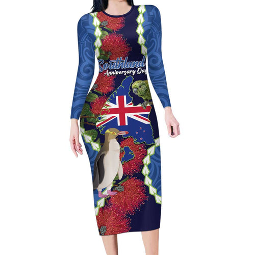Southland Anniversary Day Family Matching Long Sleeve Bodycon Dress and Hawaiian Shirt Murihiku 1861 Maori Bird Mix Pohutukawa
