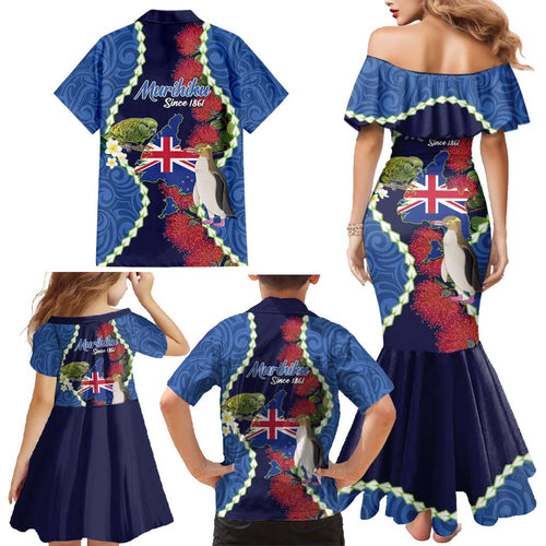 Southland Anniversary Day Family Matching Mermaid Dress and Hawaiian Shirt Murihiku 1861 Maori Bird Mix Pohutukawa