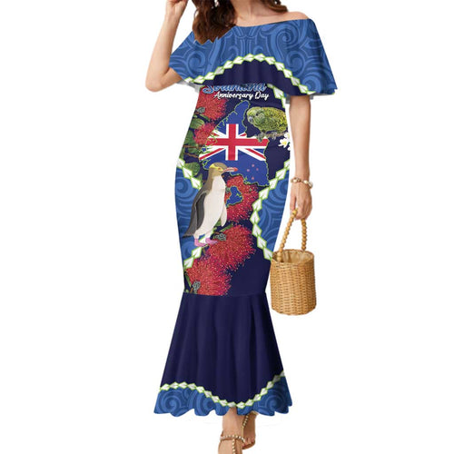 Southland Anniversary Day Family Matching Mermaid Dress and Hawaiian Shirt Murihiku 1861 Maori Bird Mix Pohutukawa