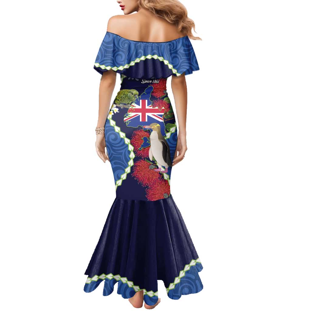 Southland Anniversary Day Family Matching Mermaid Dress and Hawaiian Shirt Murihiku 1861 Maori Bird Mix Pohutukawa