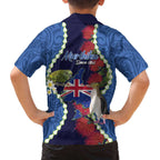 Southland Anniversary Day Family Matching Off The Shoulder Long Sleeve Dress and Hawaiian Shirt Murihiku 1861 Maori Bird Mix Pohutukawa