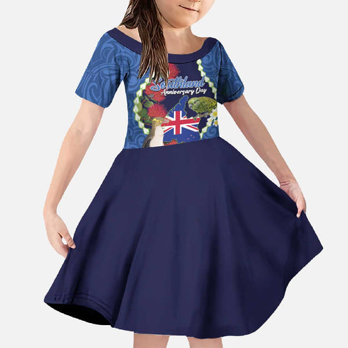 Southland Anniversary Day Family Matching Off The Shoulder Long Sleeve Dress and Hawaiian Shirt Murihiku 1861 Maori Bird Mix Pohutukawa
