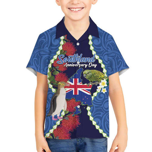 Southland Anniversary Day Family Matching Off Shoulder Maxi Dress and Hawaiian Shirt Murihiku 1861 Maori Bird Mix Pohutukawa