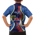 Southland Anniversary Day Family Matching Off Shoulder Short Dress and Hawaiian Shirt Murihiku 1861 Maori Bird Mix Pohutukawa