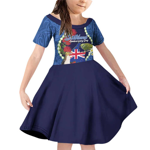 Southland Anniversary Day Family Matching Off Shoulder Short Dress and Hawaiian Shirt Murihiku 1861 Maori Bird Mix Pohutukawa