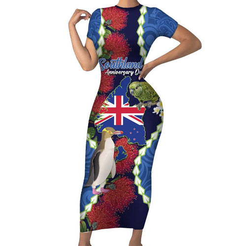 Southland Anniversary Day Family Matching Short Sleeve Bodycon Dress and Hawaiian Shirt Murihiku 1861 Maori Bird Mix Pohutukawa