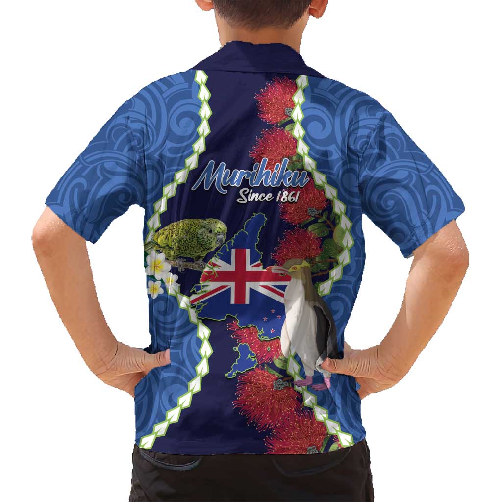 Southland Anniversary Day Family Matching Summer Maxi Dress and Hawaiian Shirt Murihiku 1861 Maori Bird Mix Pohutukawa