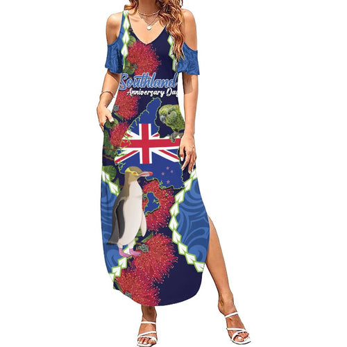 Southland Anniversary Day Family Matching Summer Maxi Dress and Hawaiian Shirt Murihiku 1861 Maori Bird Mix Pohutukawa