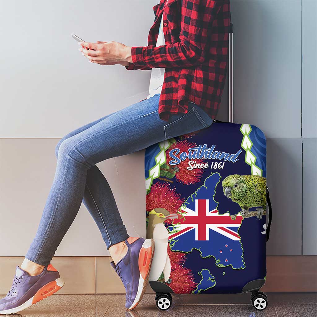Southland Anniversary Day Luggage Cover Murihiku 1861 Maori Bird Mix Pohutukawa