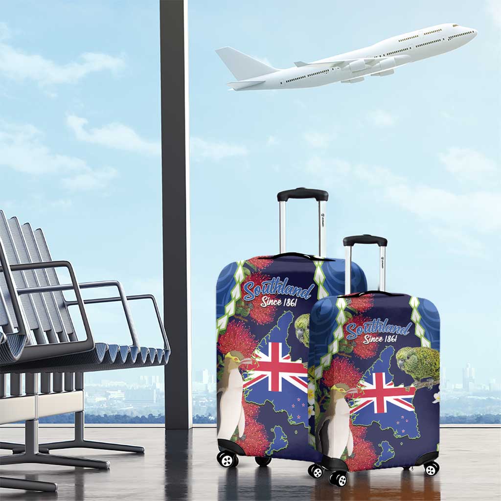 Southland Anniversary Day Luggage Cover Murihiku 1861 Maori Bird Mix Pohutukawa