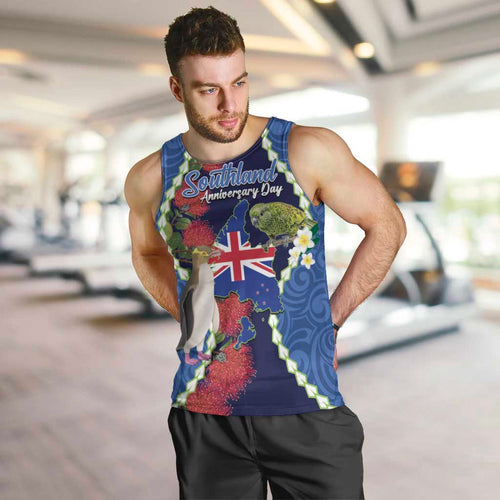 Southland Anniversary Day Men Tank Top Murihiku 1861 Maori Bird Mix Pohutukawa
