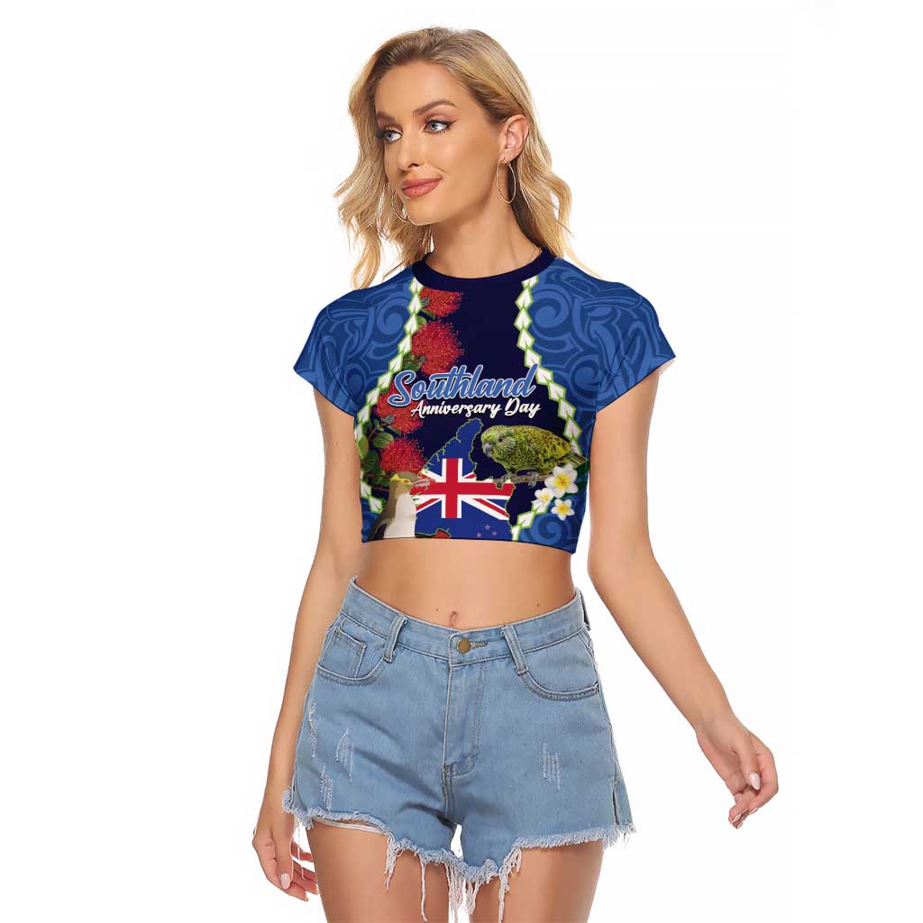 Southland Anniversary Day Raglan Cropped T Shirt Murihiku 1861 Maori Bird Mix Pohutukawa