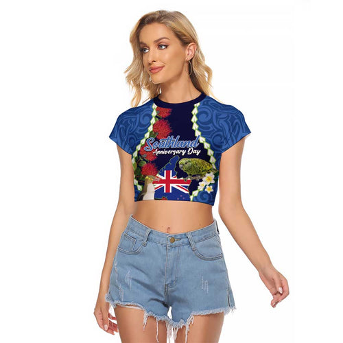 Southland Anniversary Day Raglan Cropped T Shirt Murihiku 1861 Maori Bird Mix Pohutukawa