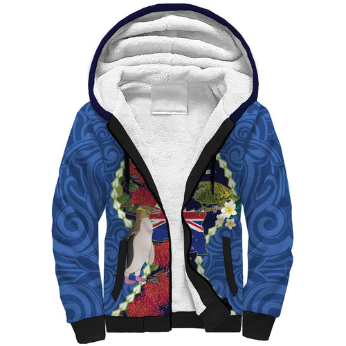 Southland Anniversary Day Sherpa Hoodie Murihiku 1861 Maori Bird Mix Pohutukawa