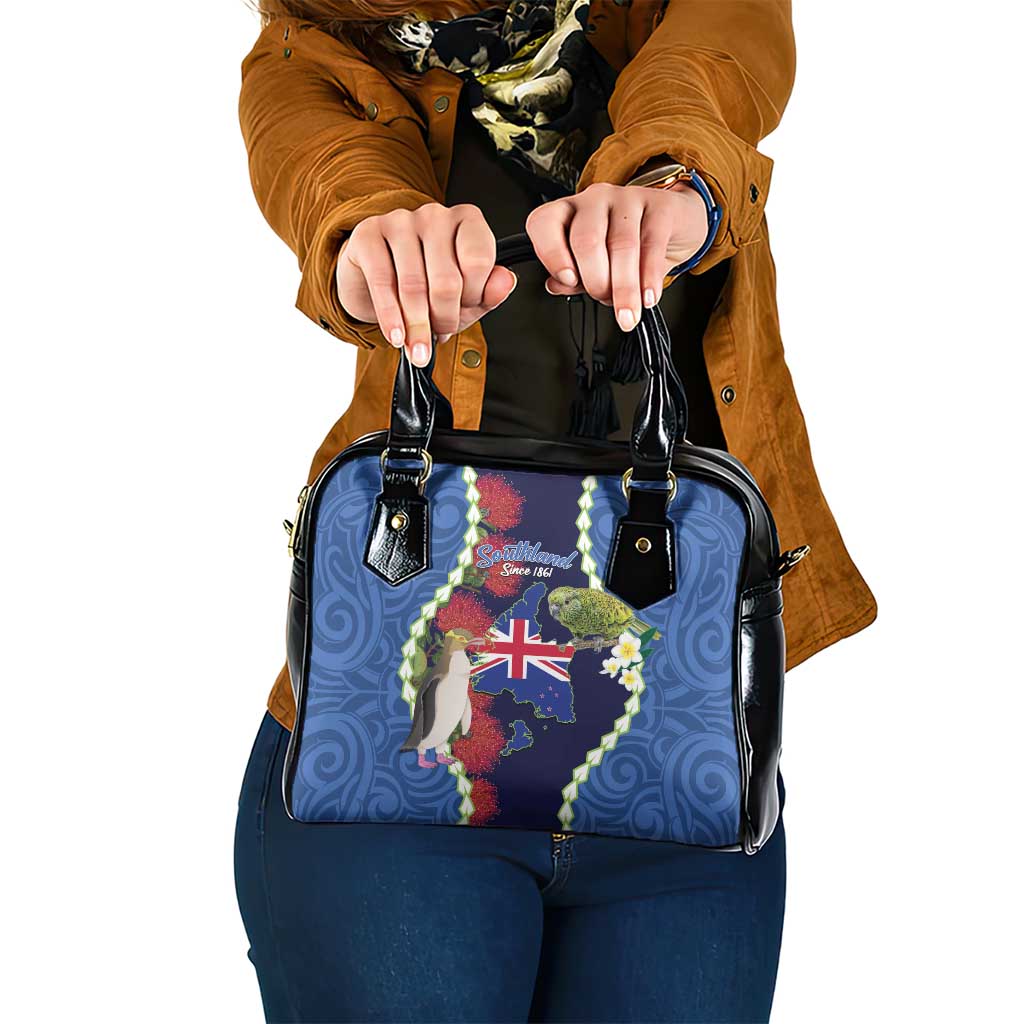 Southland Anniversary Day Shoulder Handbag Murihiku 1861 Maori Bird Mix Pohutukawa