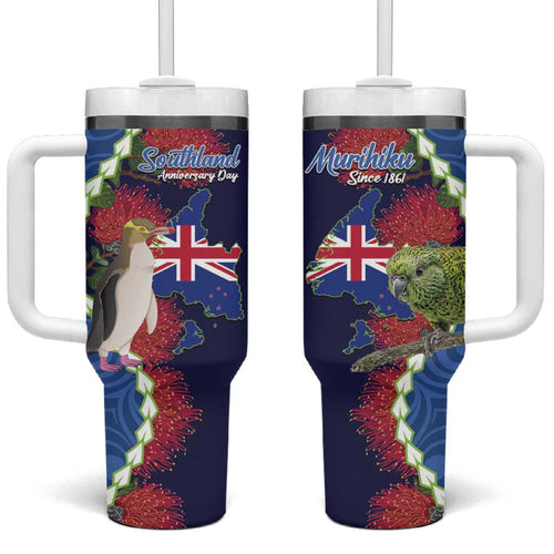 Southland Anniversary Day Tumbler With Handle Murihiku 1861 Maori Bird Mix Pohutukawa
