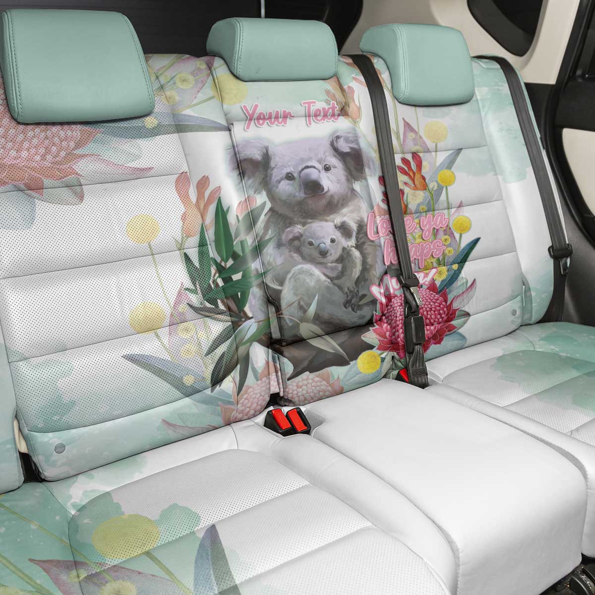 Koala Australia Mother's Day Personalised Back Car Seat Cover Love ya Heaps Mum Watercolor