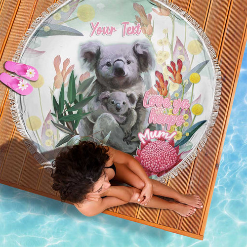 Koala Australia Mother's Day Personalised Beach Blanket Love ya Heaps Mum Watercolor