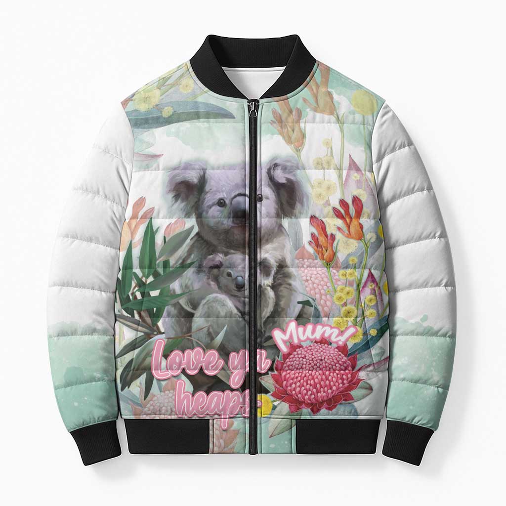 Koala Australia Mother's Day Personalised Bomber Puffer Jacket Love ya Heaps Mum Watercolor