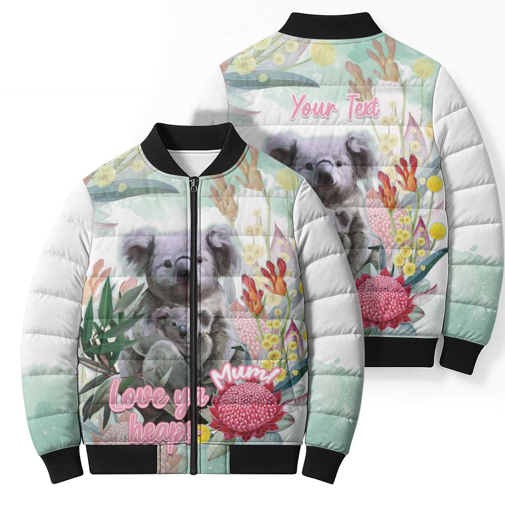 Koala Australia Mother's Day Personalised Bomber Puffer Jacket Love ya Heaps Mum Watercolor