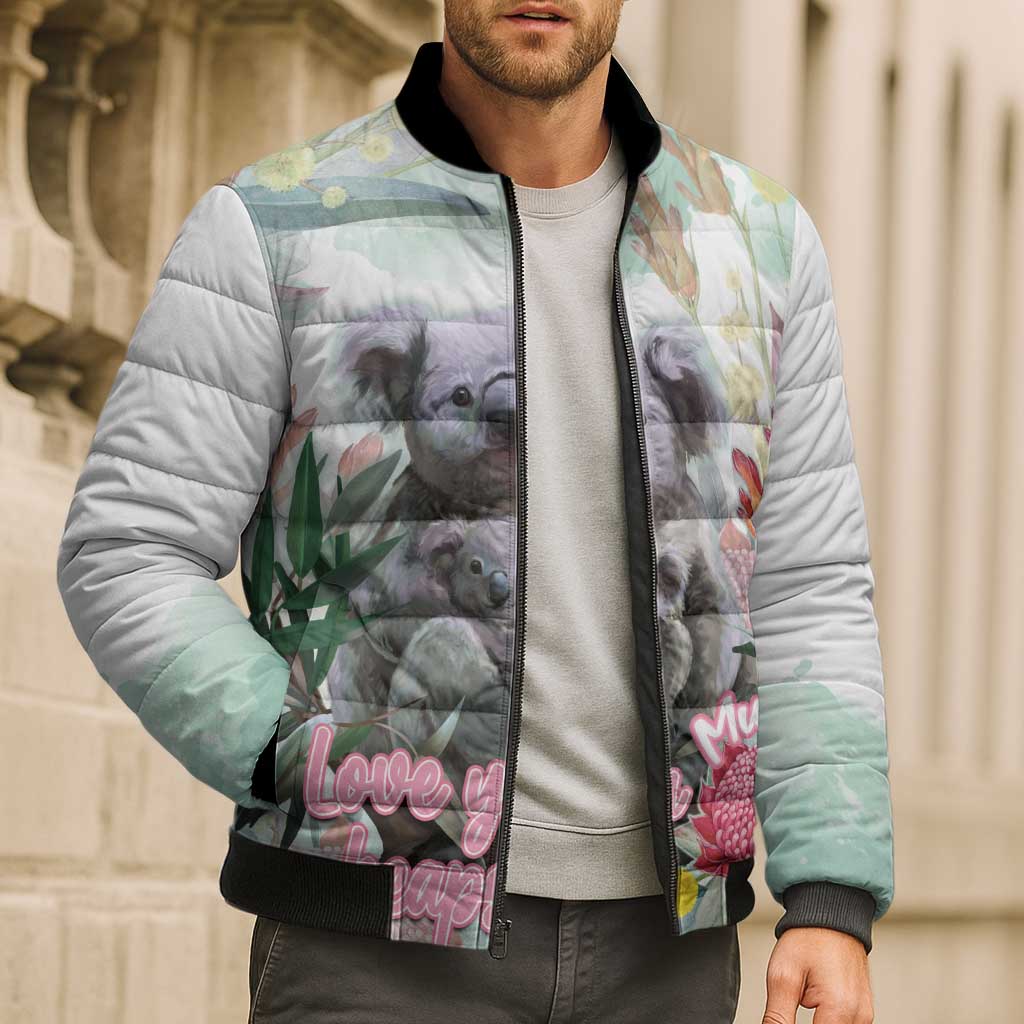 Koala Australia Mother's Day Personalised Bomber Puffer Jacket Love ya Heaps Mum Watercolor