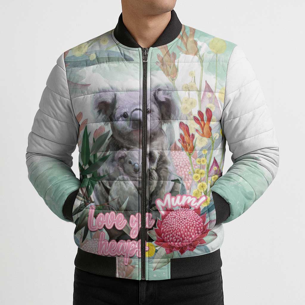 Koala Australia Mother's Day Personalised Bomber Puffer Jacket Love ya Heaps Mum Watercolor