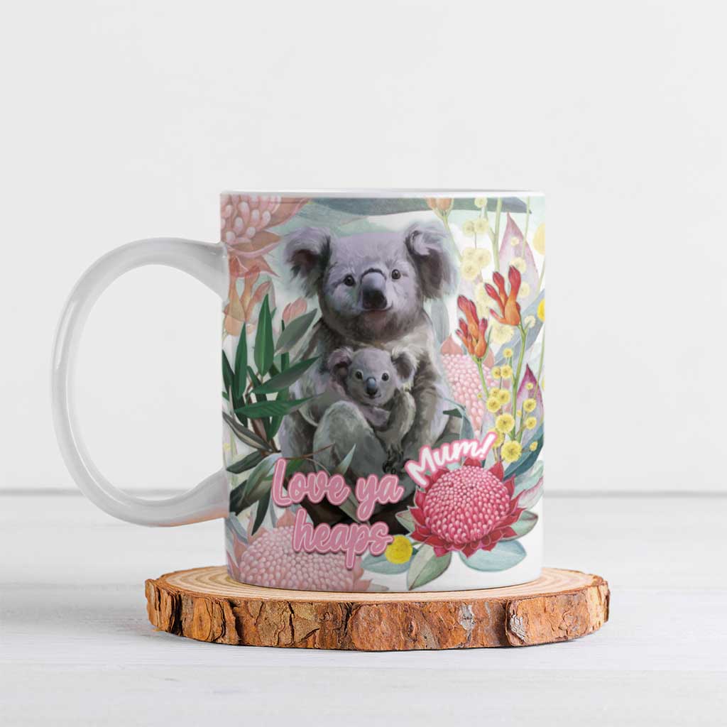 Koala Australia Mother's Day Personalised Ceramic Mug Love ya Heaps Mum Watercolor