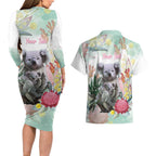 Koala Australia Mother's Day Personalised Couples Matching Long Sleeve Bodycon Dress and Hawaiian Shirt Love ya Heaps Mum Watercolor