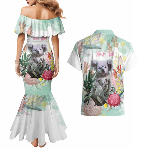 Koala Australia Mother's Day Personalised Couples Matching Mermaid Dress and Hawaiian Shirt Love ya Heaps Mum Watercolor