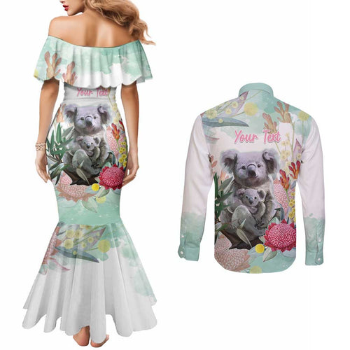 Koala Australia Mother's Day Personalised Couples Matching Mermaid Dress and Long Sleeve Button Shirt Love ya Heaps Mum Watercolor