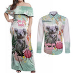 Koala Australia Mother's Day Personalised Couples Matching Off Shoulder Maxi Dress and Long Sleeve Button Shirt Love ya Heaps Mum Watercolor