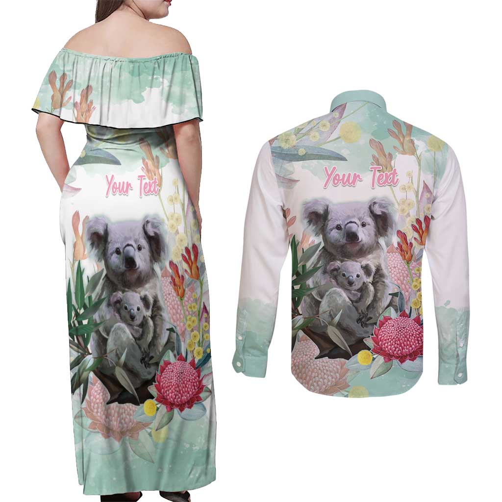 Koala Australia Mother's Day Personalised Couples Matching Off Shoulder Maxi Dress and Long Sleeve Button Shirt Love ya Heaps Mum Watercolor