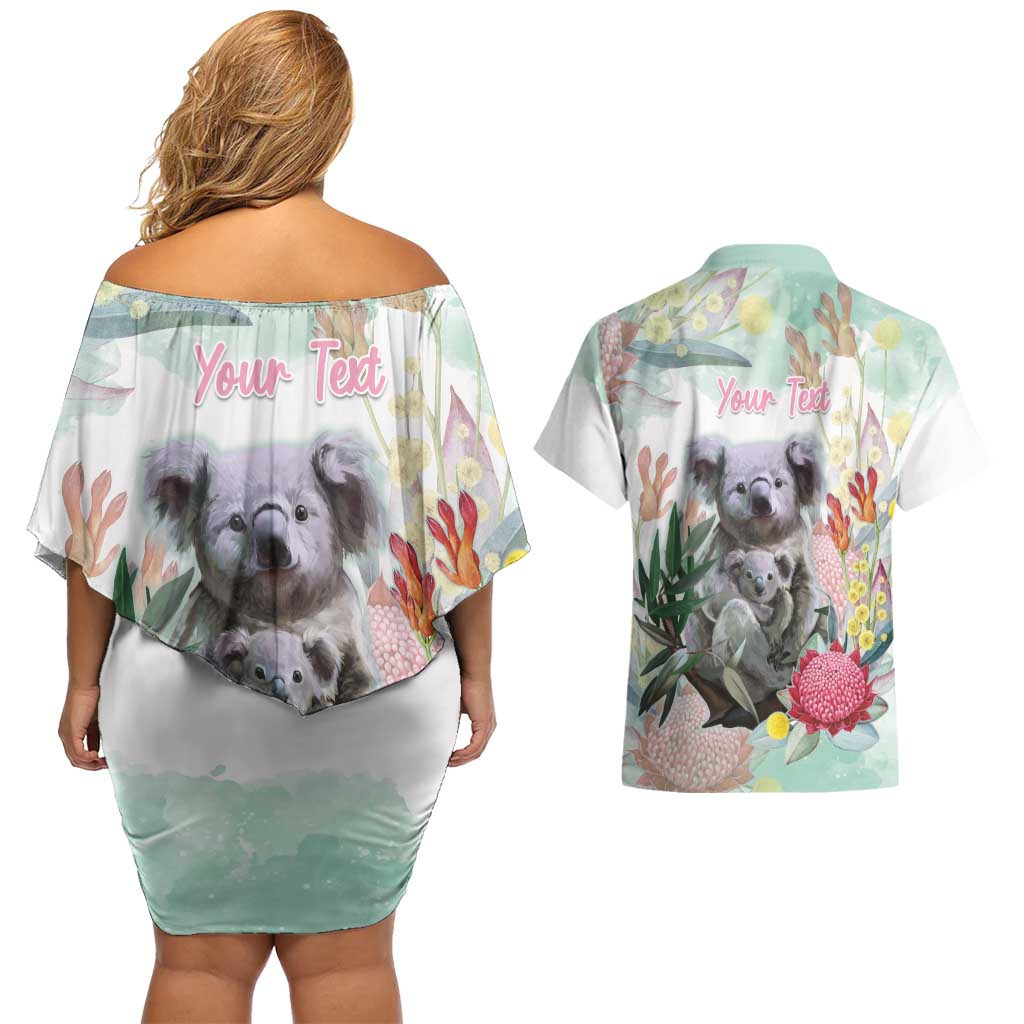 Koala Australia Mother's Day Personalised Couples Matching Off Shoulder Short Dress and Hawaiian Shirt Love ya Heaps Mum Watercolor
