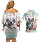 Koala Australia Mother's Day Personalised Couples Matching Off Shoulder Short Dress and Hawaiian Shirt Love ya Heaps Mum Watercolor