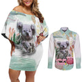 Koala Australia Mother's Day Personalised Couples Matching Off Shoulder Short Dress and Long Sleeve Button Shirt Love ya Heaps Mum Watercolor