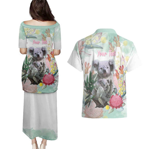 Koala Australia Mother's Day Personalised Couples Matching Puletasi and Hawaiian Shirt Love ya Heaps Mum Watercolor