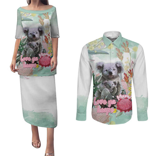 Koala Australia Mother's Day Personalised Couples Matching Puletasi and Long Sleeve Button Shirt Love ya Heaps Mum Watercolor