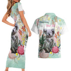 Koala Australia Mother's Day Personalised Couples Matching Short Sleeve Bodycon Dress and Hawaiian Shirt Love ya Heaps Mum Watercolor