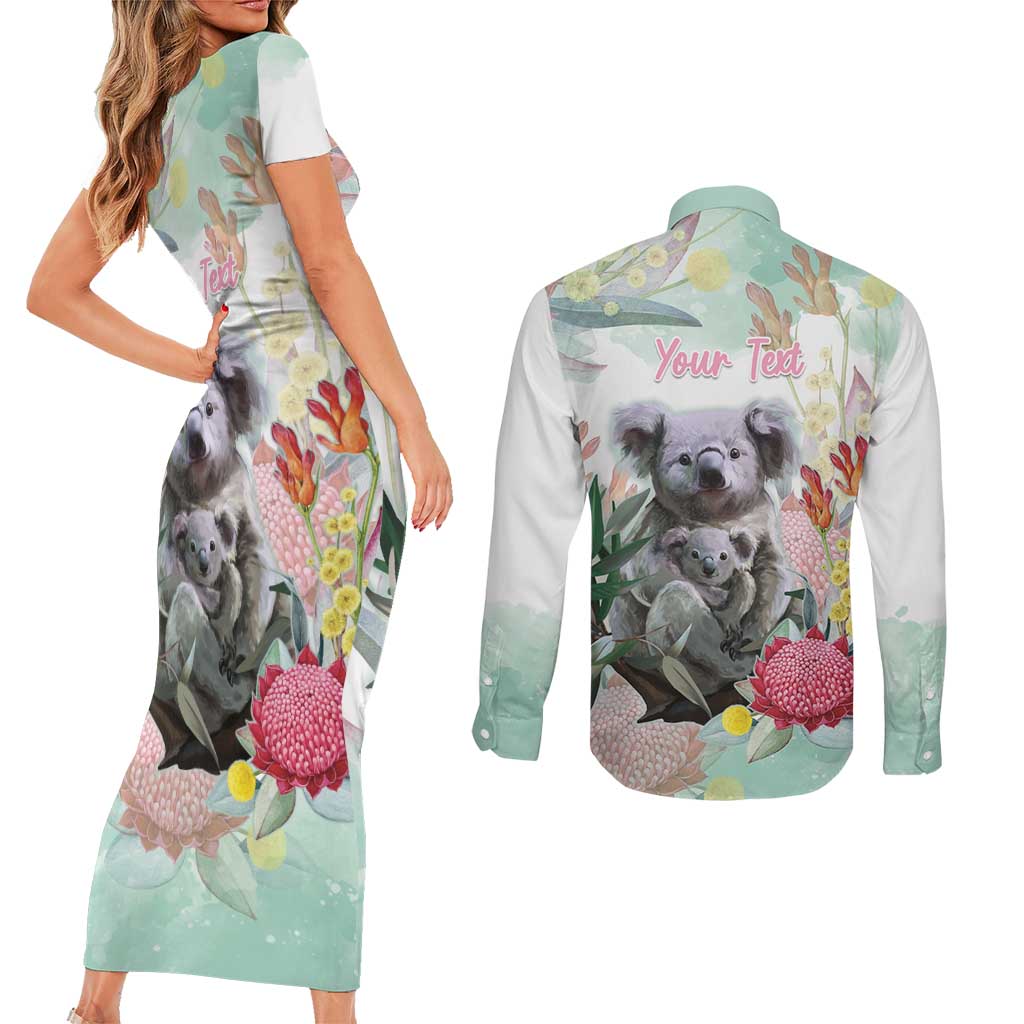 Koala Australia Mother's Day Personalised Couples Matching Short Sleeve Bodycon Dress and Long Sleeve Button Shirt Love ya Heaps Mum Watercolor