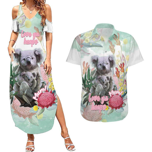 Koala Australia Mother's Day Personalised Couples Matching Summer Maxi Dress and Hawaiian Shirt Love ya Heaps Mum Watercolor