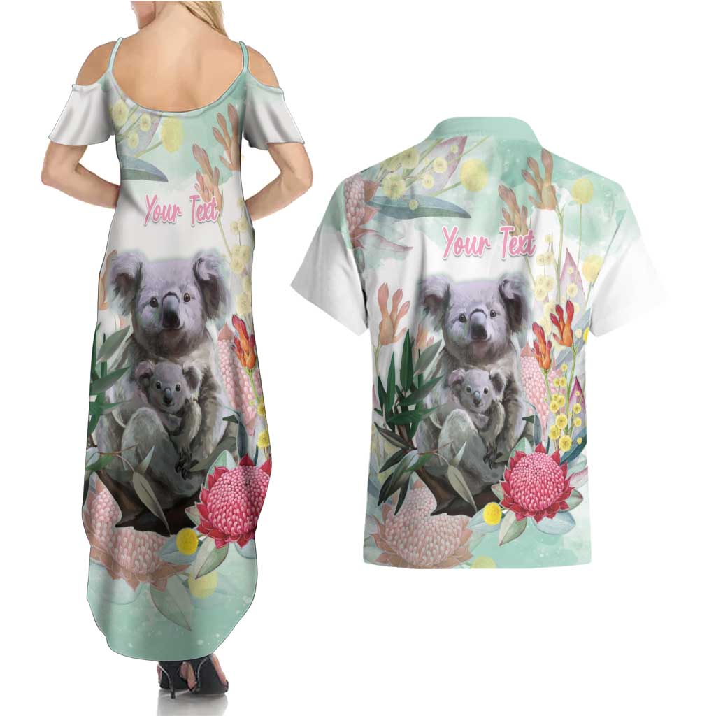 Koala Australia Mother's Day Personalised Couples Matching Summer Maxi Dress and Hawaiian Shirt Love ya Heaps Mum Watercolor