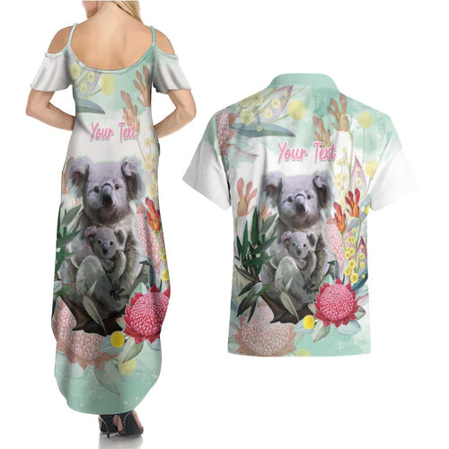 Koala Australia Mother's Day Personalised Couples Matching Summer Maxi Dress and Hawaiian Shirt Love ya Heaps Mum Watercolor