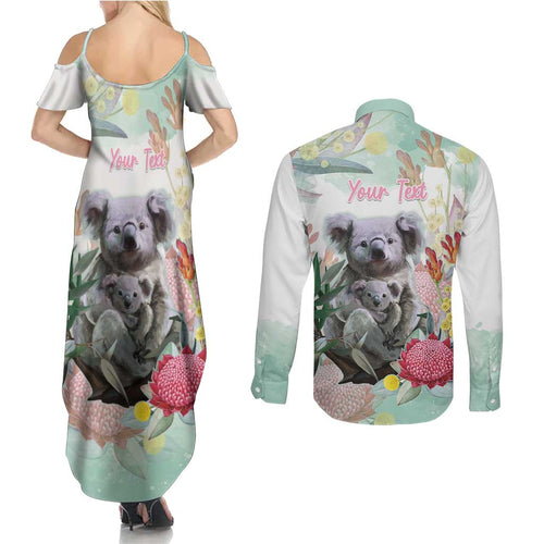 Koala Australia Mother's Day Personalised Couples Matching Summer Maxi Dress and Long Sleeve Button Shirt Love ya Heaps Mum Watercolor