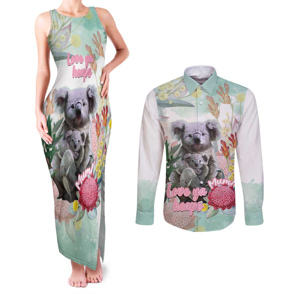 Koala Australia Mother's Day Personalised Couples Matching Tank Maxi Dress and Long Sleeve Button Shirt Love ya Heaps Mum Watercolor