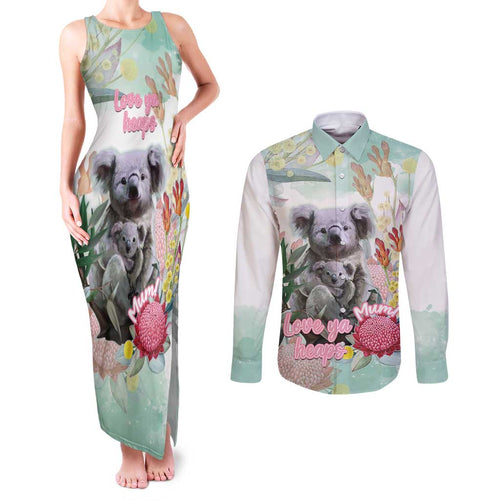 Koala Australia Mother's Day Personalised Couples Matching Tank Maxi Dress and Long Sleeve Button Shirt Love ya Heaps Mum Watercolor
