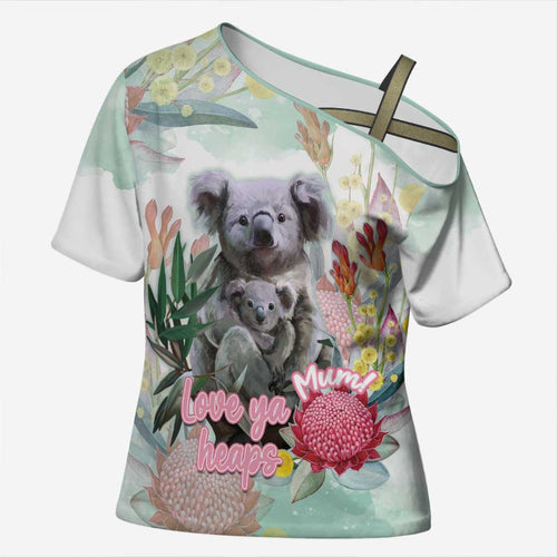 Koala Australia Mother's Day Personalised Cross Shoulder Shirt Love ya Heaps Mum Watercolor