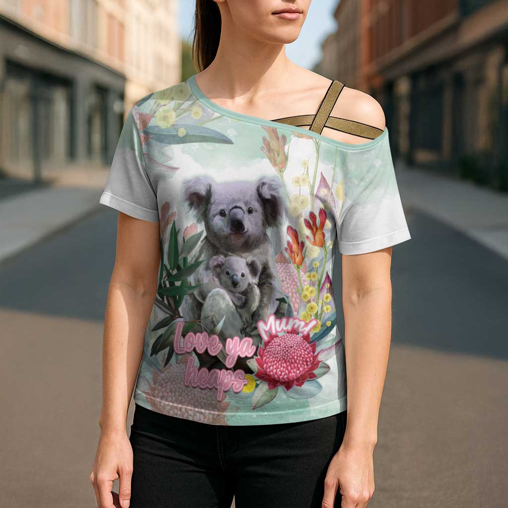 Koala Australia Mother's Day Personalised Cross Shoulder Shirt Love ya Heaps Mum Watercolor